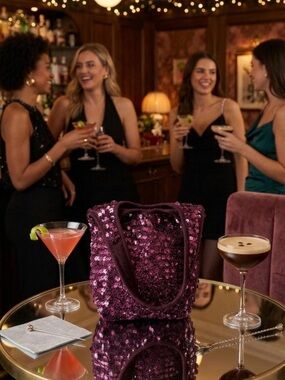 Bueno Plum Sequin Crochet Bag with Plum Lining – Stylish Purse